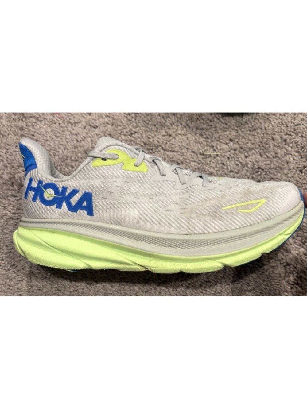 Hoka One One Clifton 9 1132210 STLC Stardust Electric/Grey Men's US 12 2E Wide